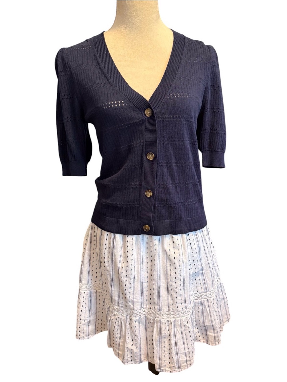 NWT - LOFT Navy V-Neck Short Sleeve Button Cardigan Sweater